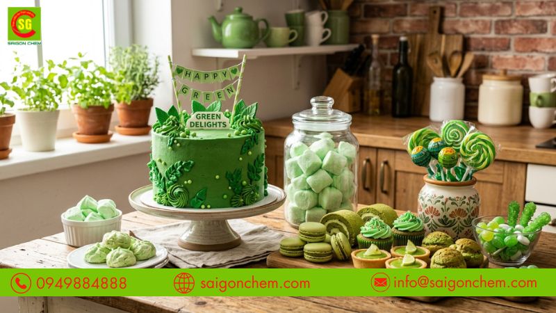 Kẹo v&agrave; b&aacute;nh ngọt c&oacute; m&agrave;u xanh t&aacute;o bắt mắt hơn 